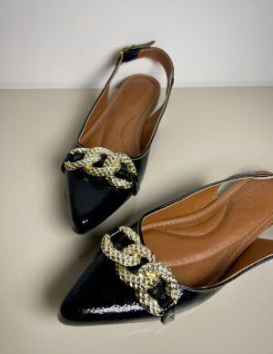 SAPATILHA PRETA VERNIZ ABERTA