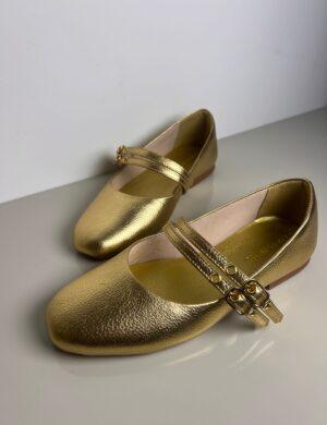 SAPATILHA DOURADA EM COURO